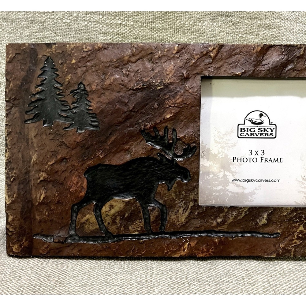 Big Sky Carvers Moose and Trees Triple 3x3 Photo Frame Rustic Lodge 30177034